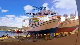  Presentation with dock - PPT layouts consisting of fishing-wooden-boats-in-dock background and a light blue colored foreground