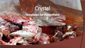  Presentation with fish - Presentation design featuring fishmonger hands preparing amberjack fish background and a tawny brown colored foreground