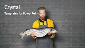  Presentation with fish - Presentation design consisting of fishy - handsome seller holding fresh fish background and a gray colored foreground
