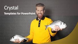  Presentation with fish - Beautiful PPT layouts featuring fishy - handsome seller holding fresh fish backdrop and a dark gray colored foreground