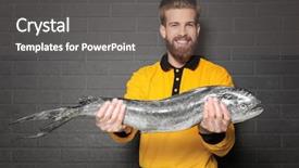  Presentation with top view of fresh fish - PPT theme consisting of fishy - handsome seller holding fresh fish background and a dark gray colored foreground
