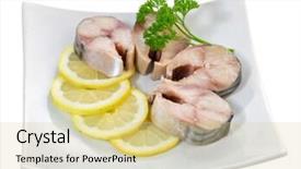  Presentation with cancer lemon green ribbon - Theme having fishy - salted mackerel with lemon background and a  colored foreground