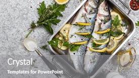  Presentation with herbs blue - PPT theme consisting of fishy - sea bass with lemon herbs background and a  colored foreground