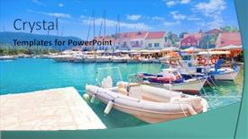  Presentation with village - Audience pleasing presentation consisting of fiskardo-village-and-harbor backdrop and a teal colored foreground