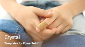  Presentation with finger - Slides enhanced with fist aid - close up view of little background and a coral colored foreground