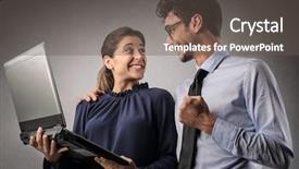  Presentation with aid - Presentation design consisting of fist aid - successful colleagues background and a  colored foreground