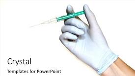  Presentation with syringe - Presentation design featuring fist aid - syringe in hand background and a white colored foreground
