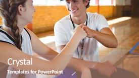  Presentation with basketball female - Amazing presentation design having fist bump with female basketball backdrop and a coral colored foreground