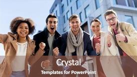  Presentation with fist pump - PPT theme featuring fist pump - business success and corporate concept background and a tawny brown colored foreground