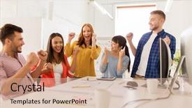  Presentation with fist pump - PPT theme enhanced with fist pump - business success and people concept background and a coral colored foreground