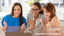  Presentation with fist pump - Presentation having fist pump - business success and people concept background and a coral colored foreground