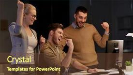  Presentation with fist pump - Cool new slide set with fist pump - business success and teamwork concept backdrop and a  colored foreground