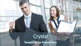  Presentation with news - PPT theme consisting of fist pump - businessman celebrates good news background and a ocean colored foreground