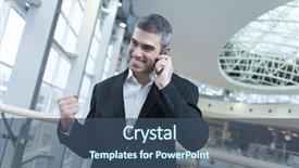  Presentation with phone - Audience pleasing PPT layouts consisting of fist pump - businessman celebrates talking on mobile backdrop and a ocean colored foreground