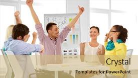  Presentation with interior design office - PPT theme having fist pump - design success business and people background and a yellow colored foreground