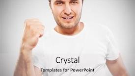  Presentation with one young man exercising handball - Cool new PPT theme with space young caucasian woman body backdrop and a lemonade colored foreground