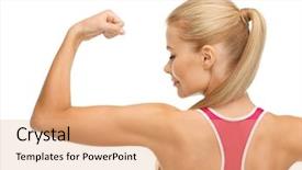 Presentation with weight loss woman showing - Audience pleasing PPT layouts consisting of fist pump - picture of young sporty woman backdrop and a coral colored foreground