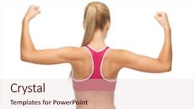  Presentation with sporty - Colorful presentation enhanced with fist pump - picture of young sporty woman backdrop and a lemonade colored foreground