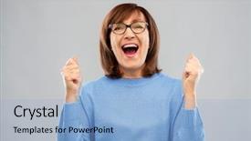  Presentation with sales forecast people behind success - Slide deck consisting of fist pump - success and old people concept background and a  colored foreground