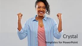  Presentation with african people - Cool new PPT layouts with fist pump - success winning gesture and people backdrop and a light blue colored foreground