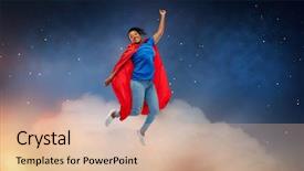  Presentation with super power - Audience pleasing presentation design consisting of fist pump - super power and people concept backdrop and a lemonade colored foreground