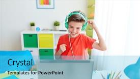  Presentation with fist pump - Colorful slide deck enhanced with fist pump - technology gaming and people concept backdrop and a cyan colored foreground