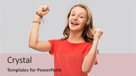  Presentation with red grey - Presentation theme consisting of fist pump - winning gesture success and achievement background and a coral colored foreground