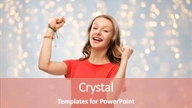  Presentation with long hair - Presentation theme featuring fist pump - winning gesture success and achievement background and a coral colored foreground