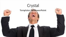  Presentation with executive summary - Amazing theme having fist pump - young caucasian executive raises his backdrop and a white colored foreground