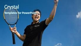  Presentation with fist pump - Colorful PPT layouts enhanced with fist pump - young sporty asian tennis player backdrop and a ocean colored foreground