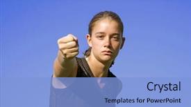  Presentation with self defense - Colorful presentation theme enhanced with young woman practicing self defense backdrop and a light blue colored foreground