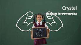  Presentation with happy young student girl holding - Amazing slide deck having fists graphic holding a little backdrop and a ocean colored foreground