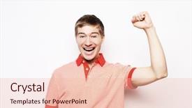  Presentation with sales forecast people behind success - Presentation design with fists in the air feel background and a lemonade colored foreground