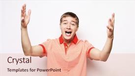  Presentation with sales forecast people behind success - Colorful presentation theme enhanced with fists in the air feel backdrop and a coral colored foreground