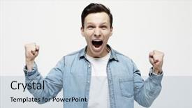  Presentation with victory - Cool new presentation design with fists in the air feel backdrop and a light blue colored foreground