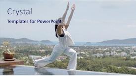  Presentation with female warrior - Beautiful slides featuring fit-adult-barefooted-female backdrop and a sky blue colored foreground