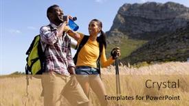  Presentation with walking nordic - Beautiful PPT theme featuring fit-afrcan-american-couple-wearing backdrop and a coral colored foreground