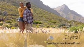  Presentation with nature countryside - PPT theme having fit-african-american-couple-resting background and a yellow colored foreground