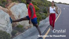  Presentation with coastal - Audience pleasing PPT layouts consisting of fit-african-american-man backdrop and a gray colored foreground