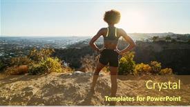  Presentation with african sunset - Colorful PPT layouts enhanced with fit-african-american-woman-hiking backdrop and a tawny brown colored foreground