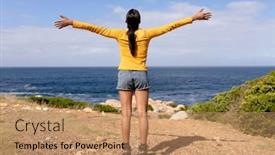  Presentation with nature countryside - Colorful slide deck enhanced with fit-african-american-woman-standing backdrop and a coral colored foreground