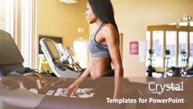  Presentation with treadmill - Amazing PPT theme having fit african american woman using treadmill in gym backdrop and a coral colored foreground