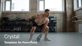 Presentation with exercise class - Presentation theme consisting of fit-and-muscular-man-lifting background and a gray colored foreground