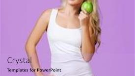  Presentation with loss - Presentation design consisting of fit and sporty girl posing over colored background sport fitness diet weight loss and healthcare concept background and a lavender colored foreground