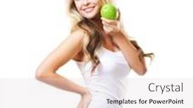  Presentation with healthy nutrition - Presentation design with fit and sporty girl in white underwear beautiful and healthy woman eating green apple isolated on white background sport fitness diet weight loss nutrition and healthcare concept background and a lemonade colored foreground