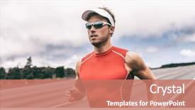  Presentation with marathon running race - Cool new PPT layouts with fit athlete jogging on competition backdrop and a coral colored foreground