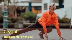 Presentation with activity - Presentation theme with fit-attractive-woman-in-sportswear background and a tawny brown colored foreground