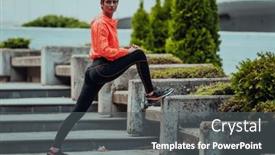  Presentation with activity - Presentation theme having fit-attractive-woman-in-sportswear background and a gray colored foreground