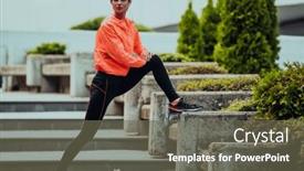  Presentation with activity - Presentation design consisting of fit-attractive-woman-in-sportswear background and a gray colored foreground