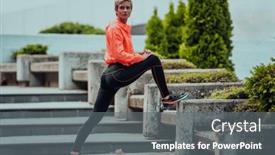  Presentation with activity - Theme having fit-attractive-woman-in-sportswear background and a gray colored foreground
